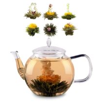 Sklenená kanvica, 1300 ml, s uzáverom, čajové sitko a čajové kvety